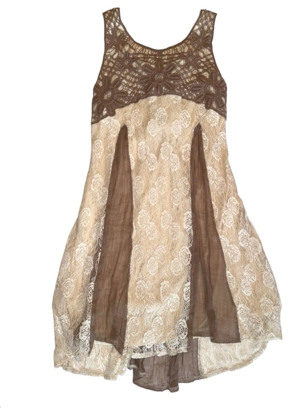 Ryu Boho Lace Dress Crochet Floral Bodice Sheer Panel Lace-Up Back Med